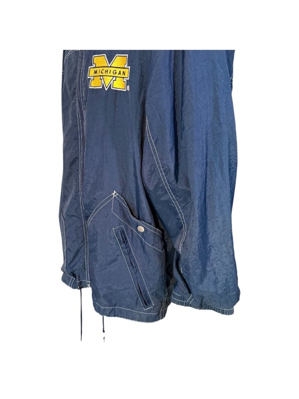 VTG University Of Michigan Blue Jacket Windbreaker M Hood Drawstring Hem Pocket - Picture 3 of 7